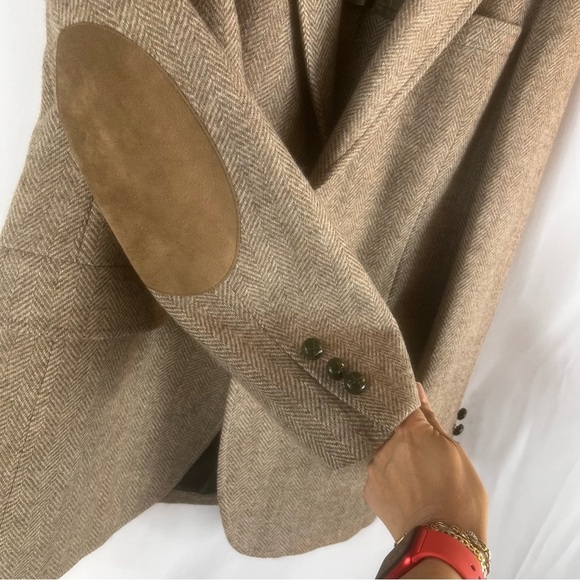 Vintage Claridge Wool Herringbone Elbow Patch Sports Coat  Classic Brown - Picture 6 of 17